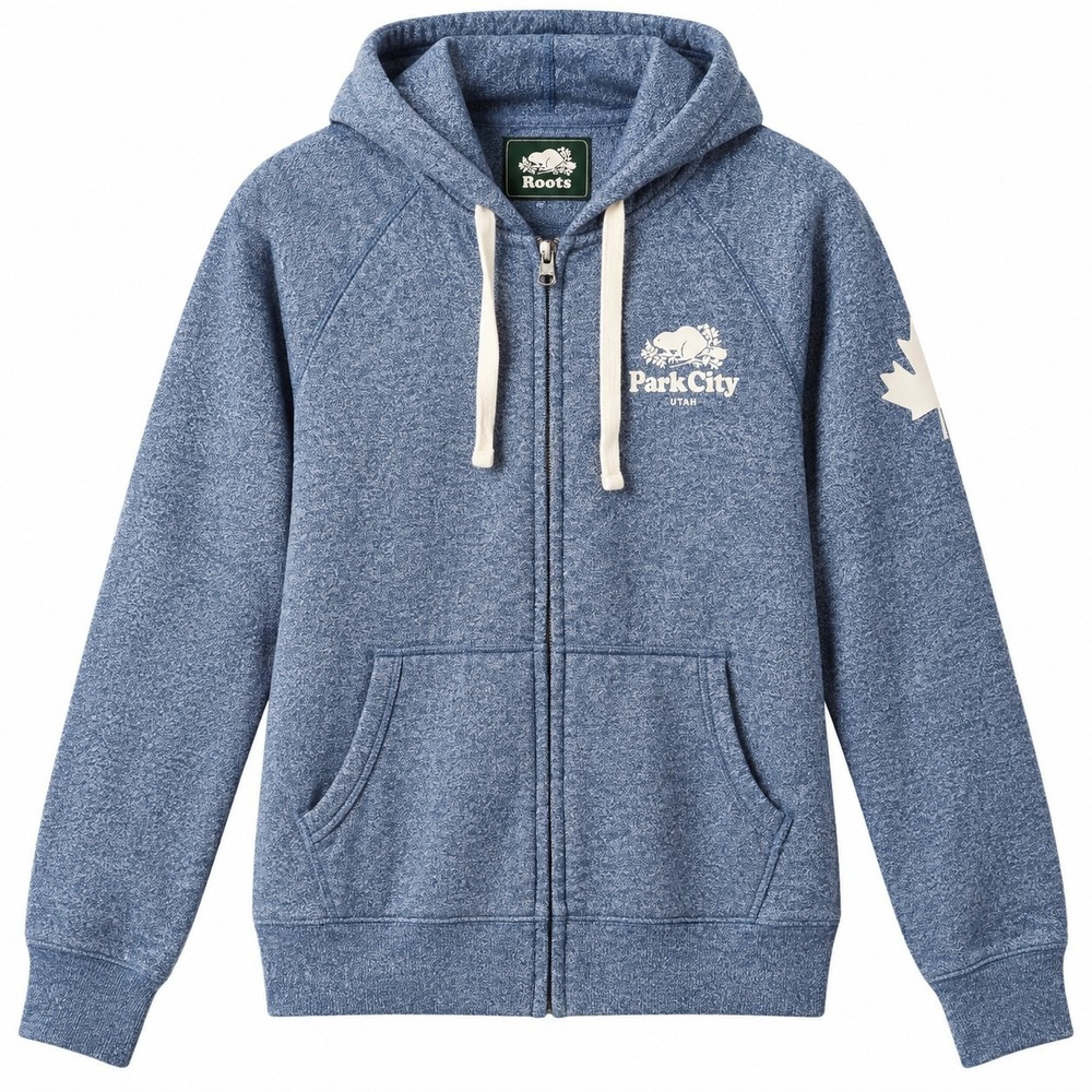 ROOTS CANADA Park City Utah Ful-Zip Hoodie Sweatshirt Sz S Blue White State Leaf
